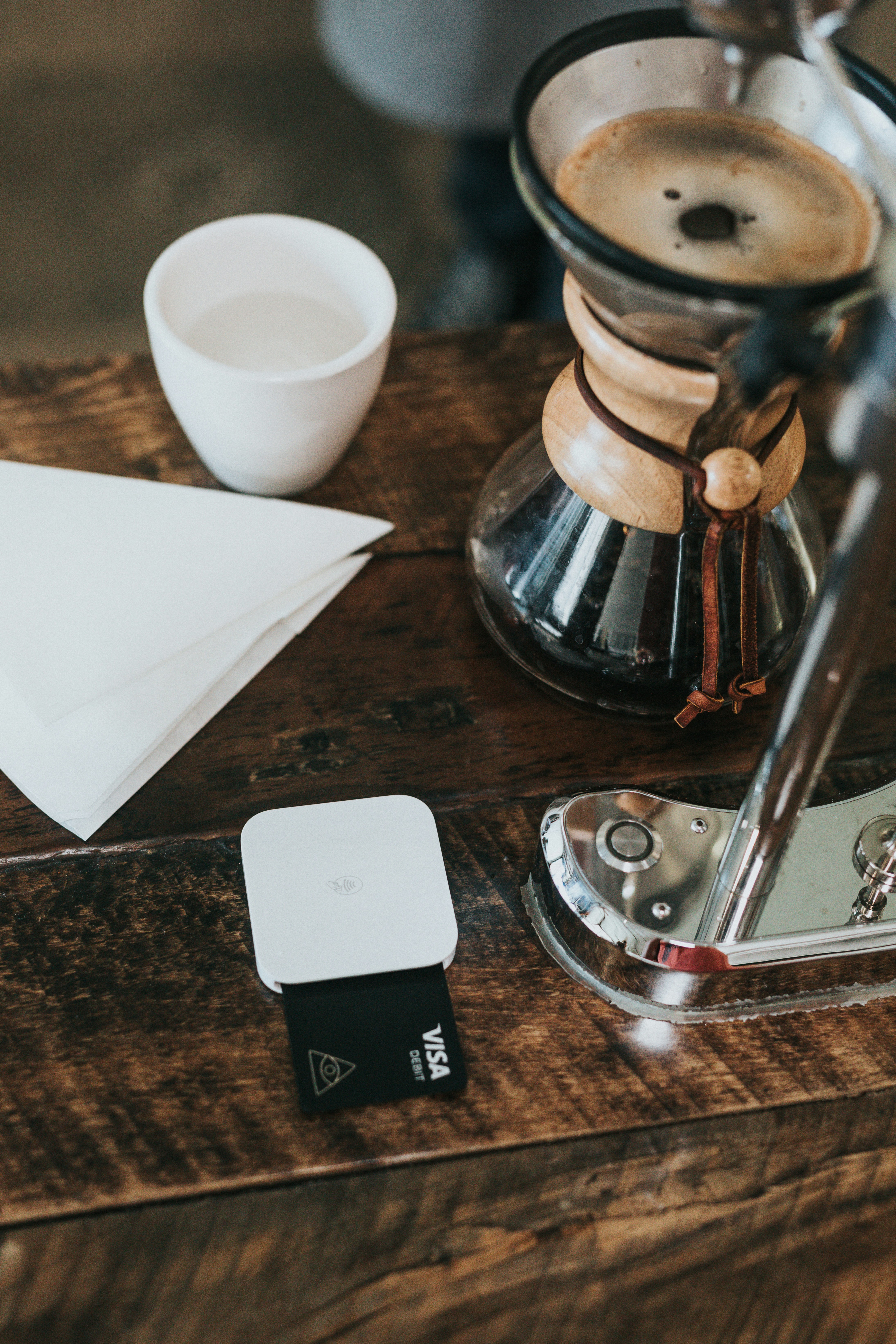 Pour-over coffee on a wooden counter